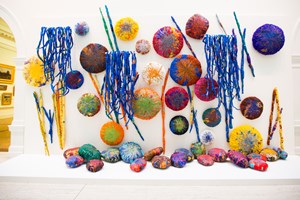 Sheila Hicks, 'The Embassy of Chromatic Delegates,' 2015–16. Courtesy the artist; Alison Jacques Gallery, London; and Sikkema Jenkins & Co., New York. Installation view at the 20th Biennale of Sydney (2016) at Cockatoo Island. Photographer: Ben Symons.